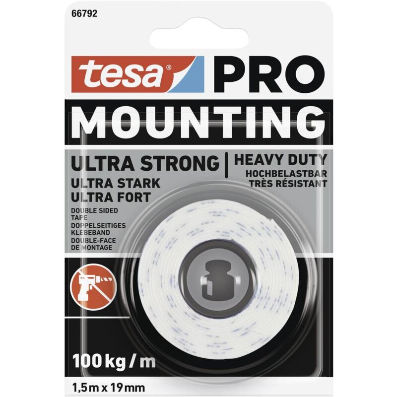 foto del prodotto tesa mounting pro ultra strong 66792 00000 00 nastro per fissaggio bianco l x l 1.5 m x 19 mm 1 pz.