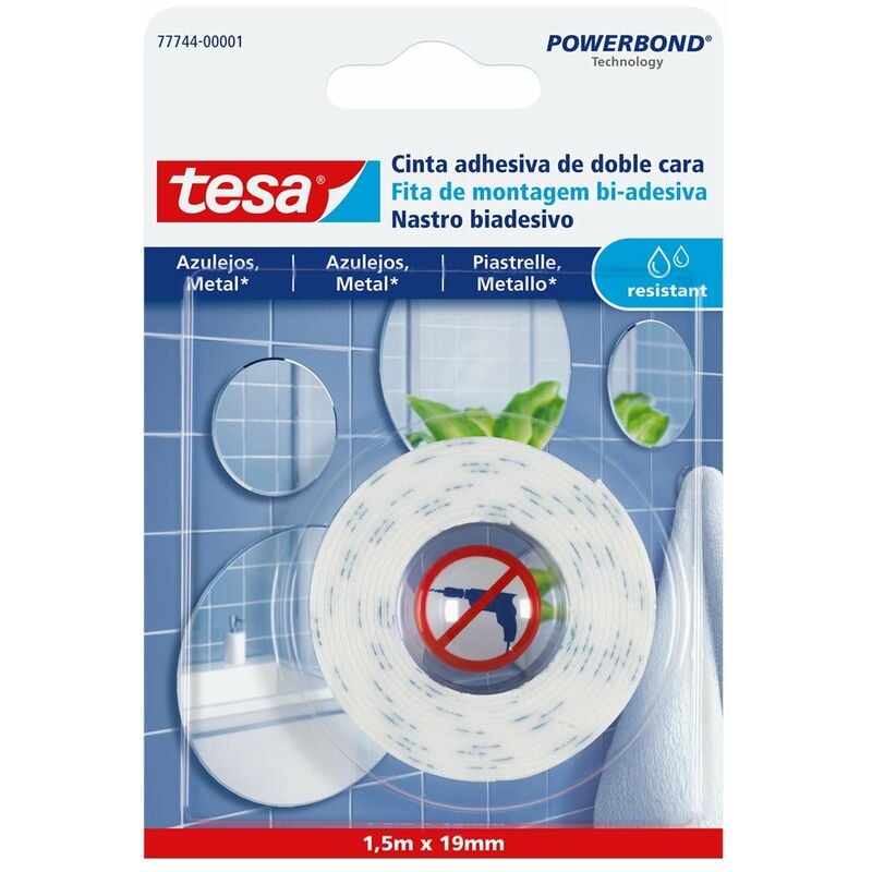 foto del prodotto tesa nastro biadesivo per fissaggio su piastrelle e metallo powerbond, 1,5m x 19mm, bianco