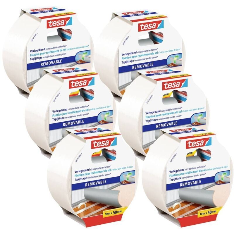 foto del prodotto tesa nastro biadesivo rimovibile senza residui, 6 rotoli da 10 m x 50 mm