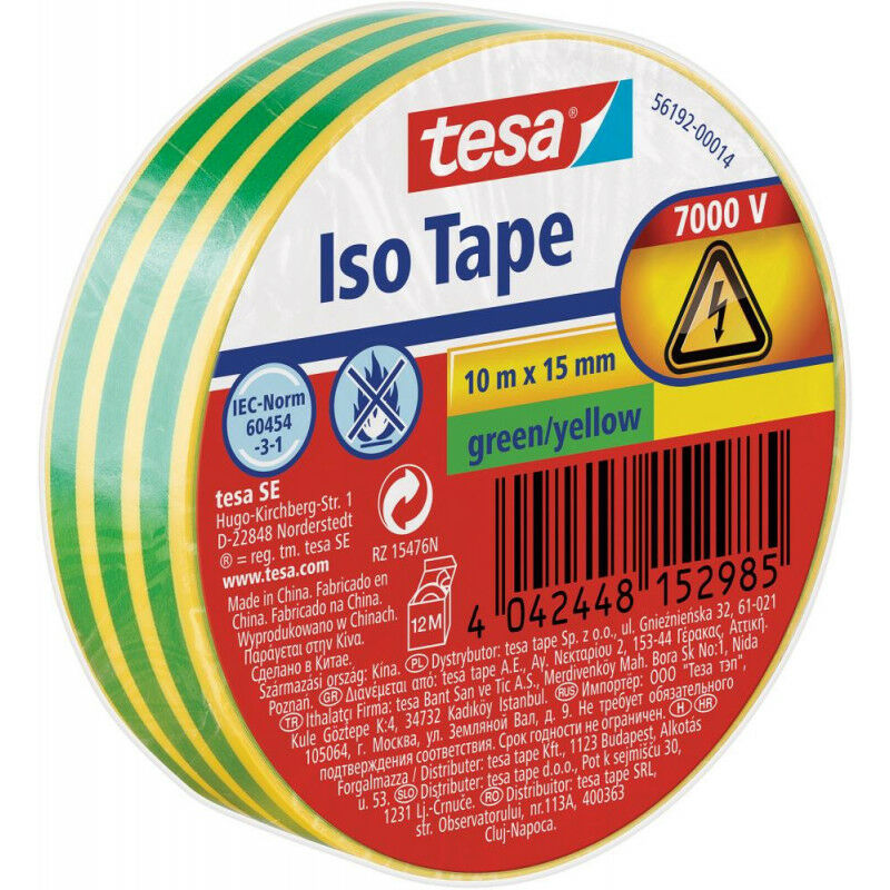 foto del prodotto tesa nastro elettrico verde giallo 10m x 15mm par 10 