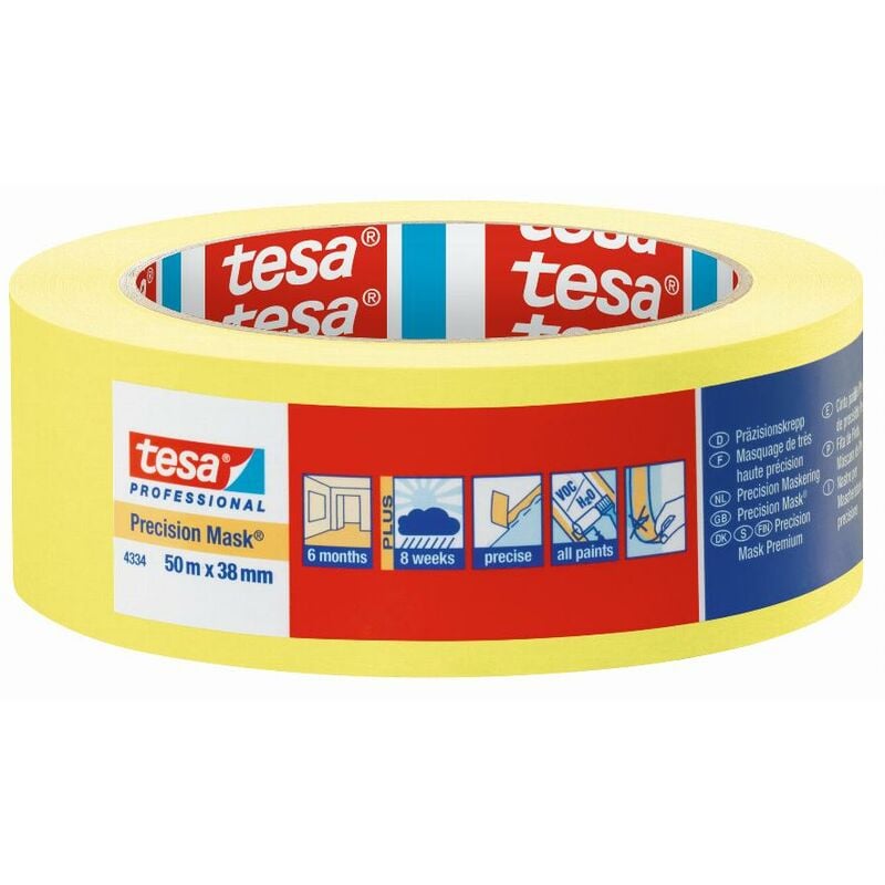 foto del prodotto tesa nastro giallo 50m x 25mm per mascheratura di precisione su tutte le superfici 04334 00001 00