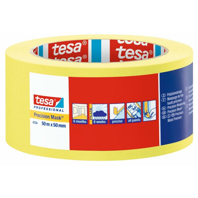 foto del prodotto tesa nastro giallo 50m x 50mm per mascheratura di precisione su tutte le superfici 04334 00004 00