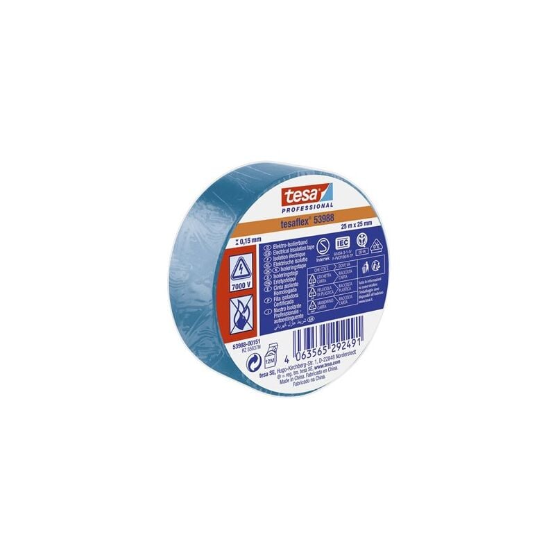 foto del prodotto tesa nastro isolante omologato 25m x 25mm colore blu per isolare o marcare cavi