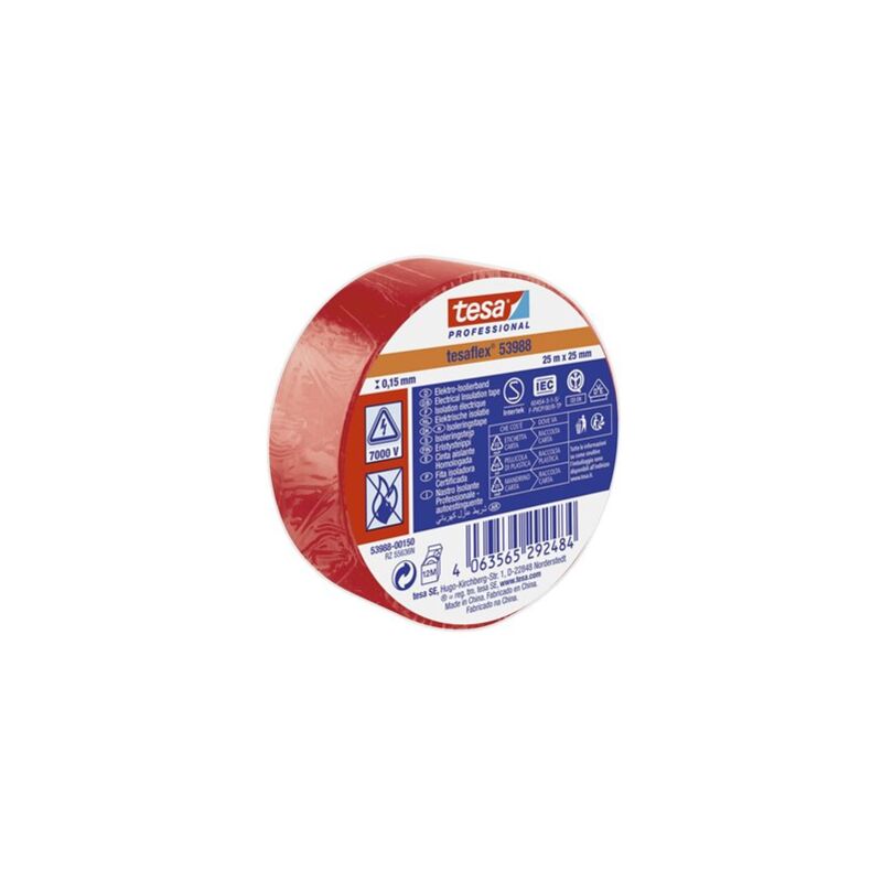 foto del prodotto tesa nastro isolante omologato 25m x 25mm colore rosso per isolare o marcare cavi