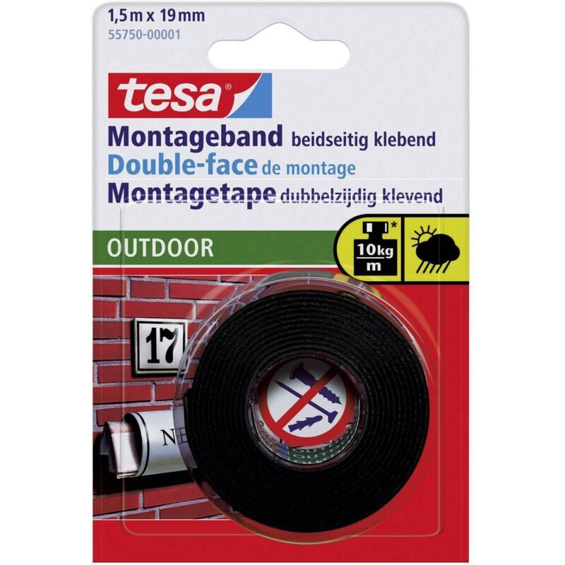 foto del prodotto tesa outdoor 55750 00001 03 nastro per fissaggio powerbond nero l x l 1.5 m x 19 mm 1 pz.