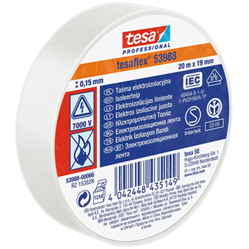 foto del prodotto tesa - pacchetto. 10 rotoli nastro isolante bianco 19mm x10mt