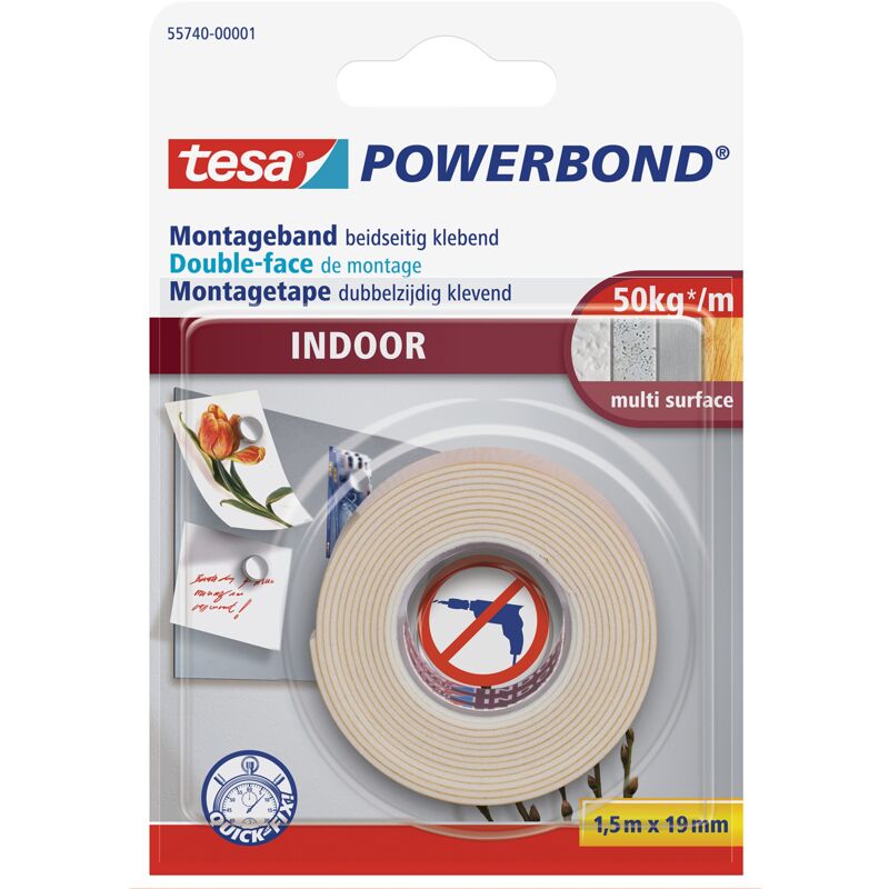 foto del prodotto tesa powerbond indoor nastro di montaggio biadesivo per interni adesivo forte su entrambi i lati, per un montaggio permanente 1,5 m