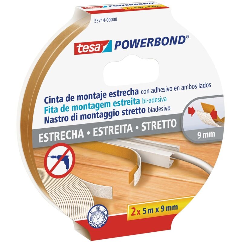 foto del prodotto tesa powerbond slim nastro biadesivo per montaggio, 5m x 9mm, bianco 2 pezzi