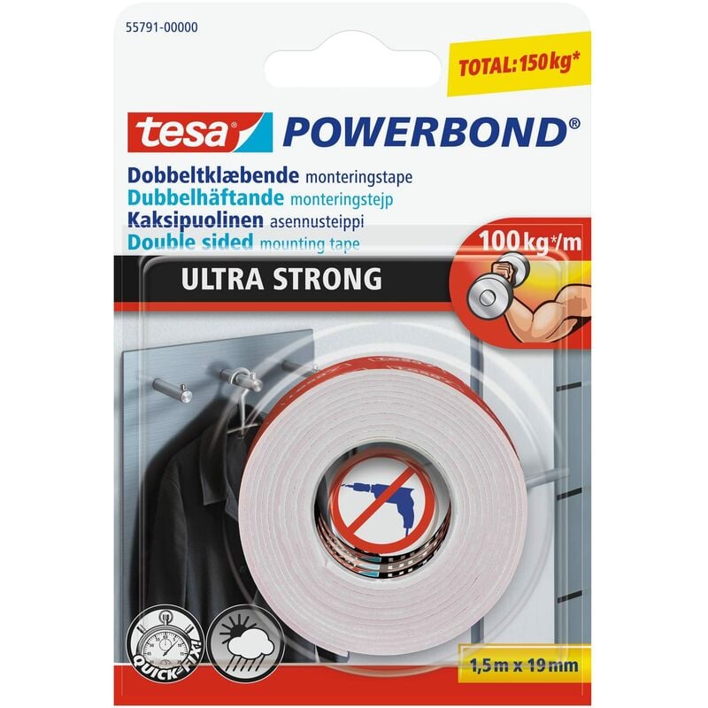 foto del prodotto tesa powerbond ultra strong - nastro di montaggio biadesivo extra forte per uso permanente in esterni e interni - 1,5 m
