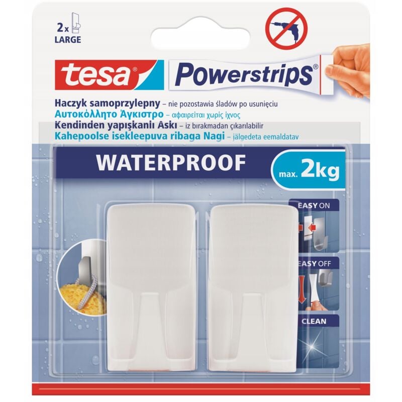 foto del prodotto tesa - powerstrips 2 ganci rettangolari bianche 2 schede impermeabili