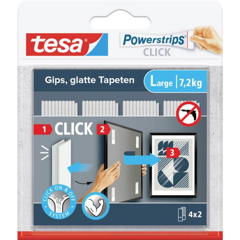 foto del prodotto tesa powerstrips click 4x grandi 2 pezzi l x l 85 mm x 20 mm contenuto 4 paio a