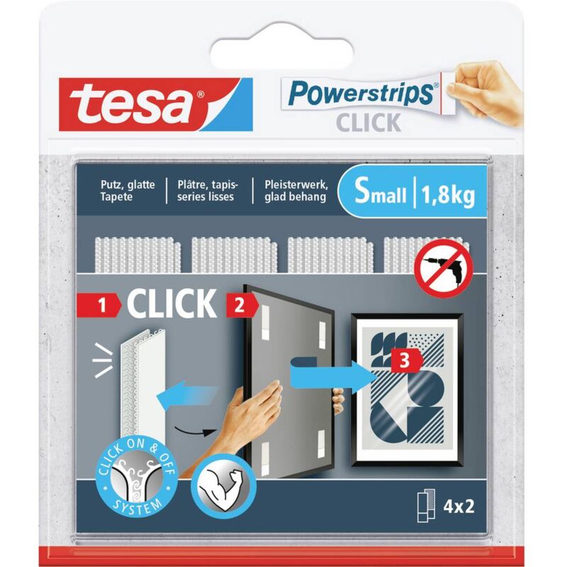 foto del prodotto tesa powerstrips click small 4 x 2 pezzi l x l 60 mm x 20 mm contenuto 4 paio a