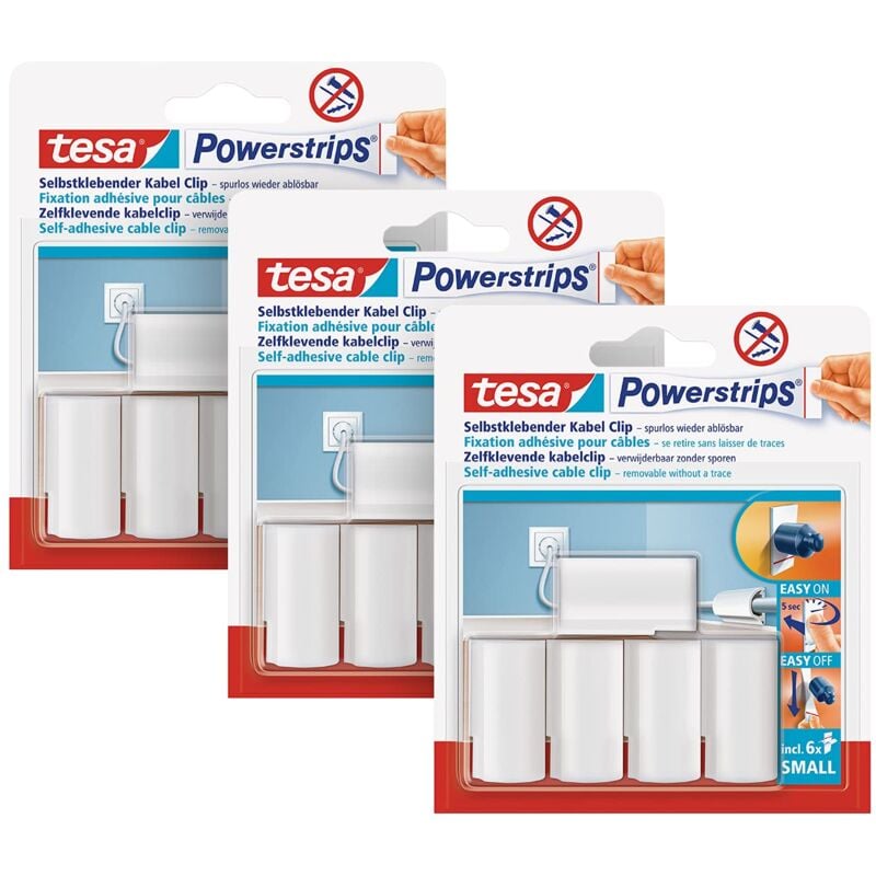 foto del prodotto tesa powerstrips fermacavi autoadesivo, per il fissaggio dei cavi, rimovibile e riutilizzabile, 3 x 5 pezzi, colore bianco
