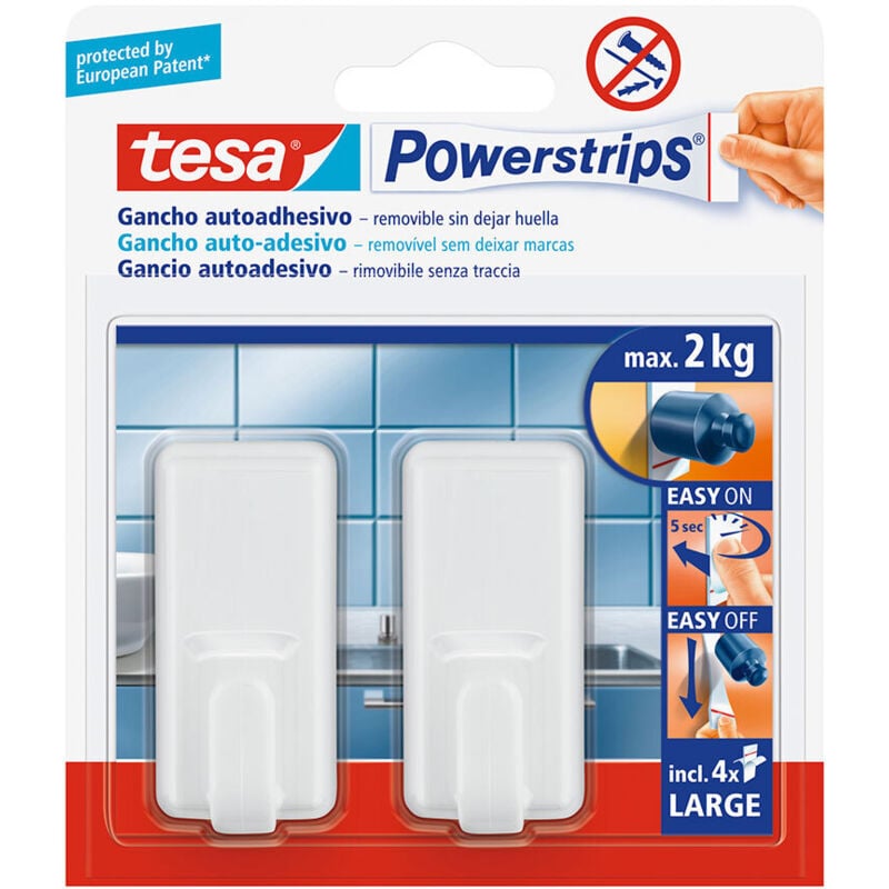 foto del prodotto tesa - powerstrips fissazione senza traccia - fino a 2 kg - bianco