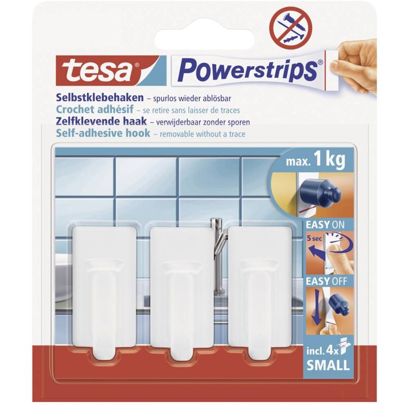 foto del prodotto tesa powerstrips ganci adesivi small classic bianco contenuto 3 pz.
