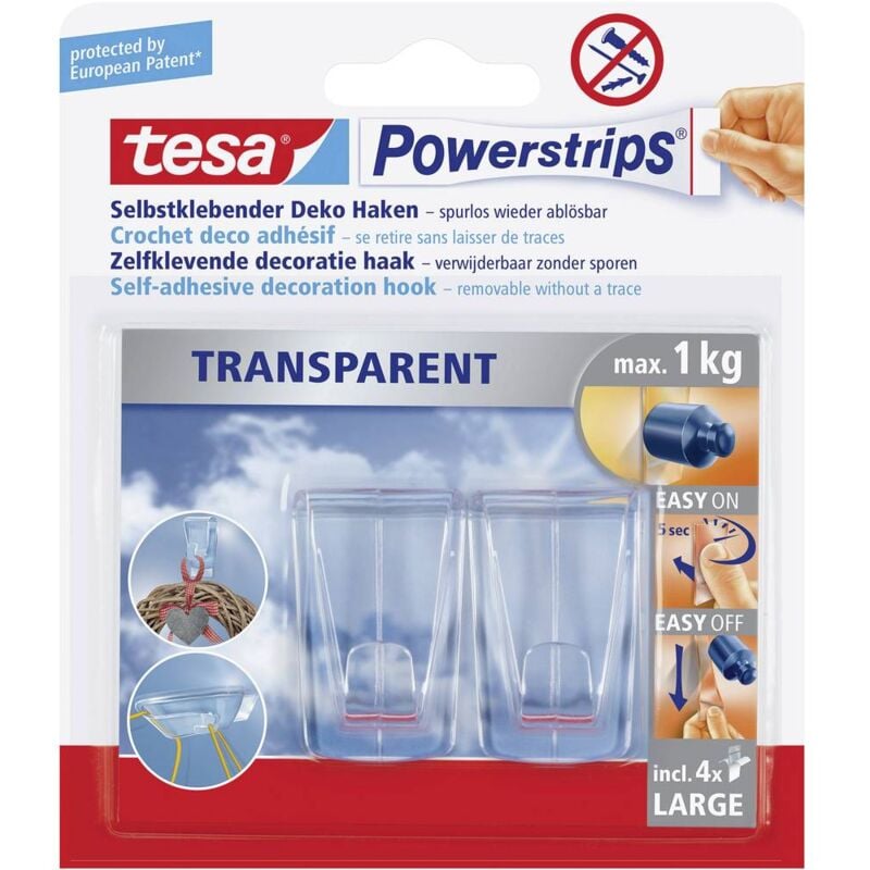 foto del prodotto tesa powerstrips gancio adesivo grande trasparente contenuto 2 pz.
