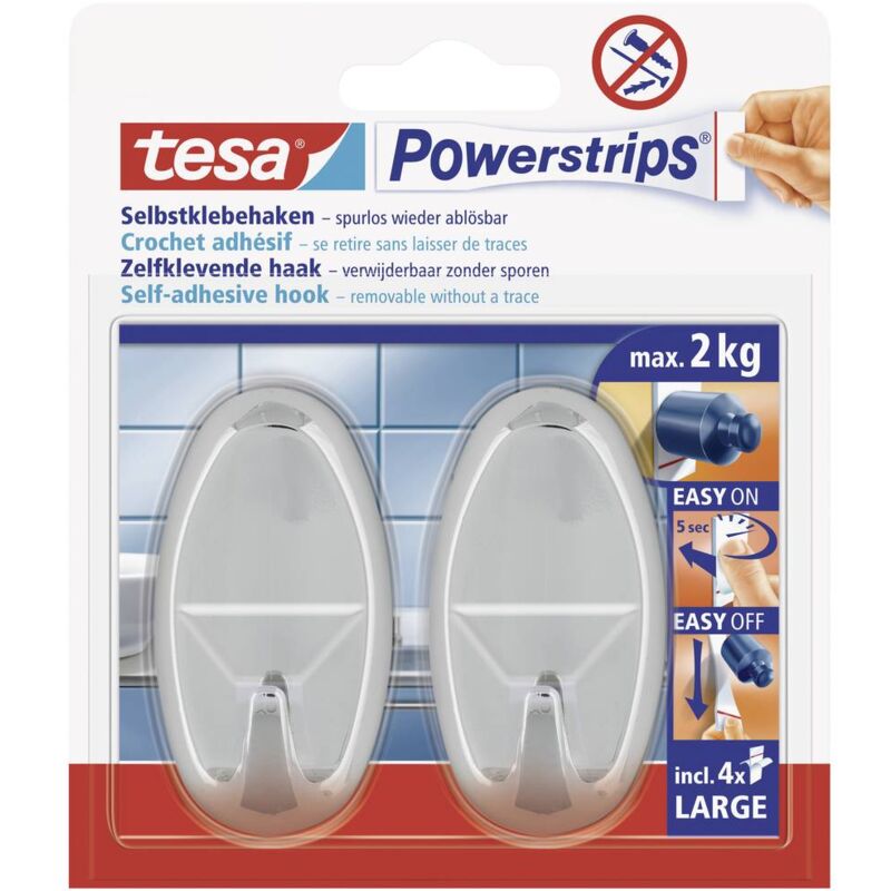 foto del prodotto tesa powerstrips gancio adesivo ovale grande cromo contenuto 2 pz.