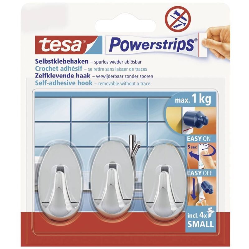 foto del prodotto tesa powerstrips gancio adesivo piccolo ovale cromo contenuto 3 pz.