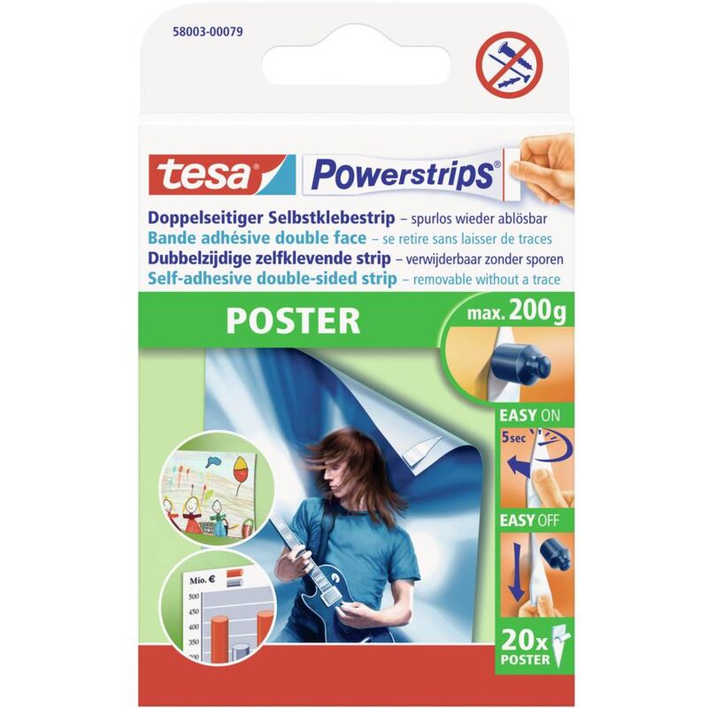 foto del prodotto tesa powerstrips poster nastro biadesivo bianco contenuto 20 pz.