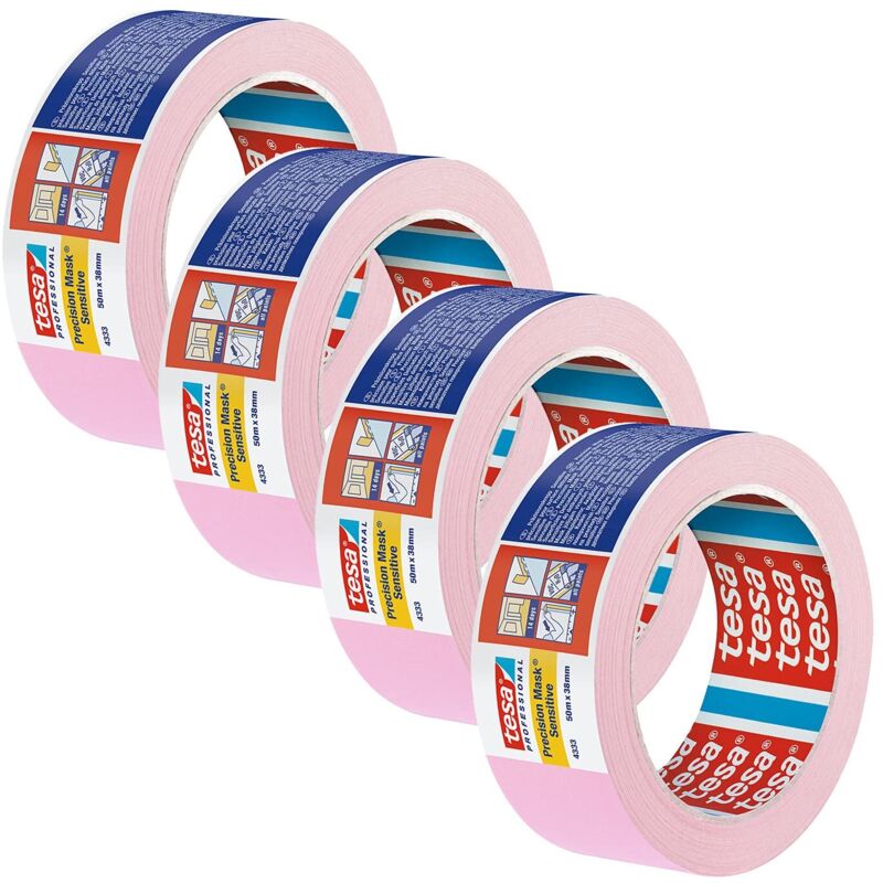 foto del prodotto tesa precision masking tape 4333 sensitive, confezione da 4, nastro adesivo per mascherare superfici sensibili in interni, nastro adesivo