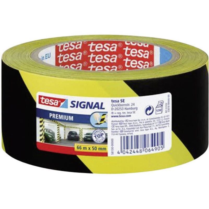 foto del prodotto tesa premium 58130 00000 01 nastro adesivo per segnalazioni signal giallo, nero l x l 66 m x 50 mm 1 pz.