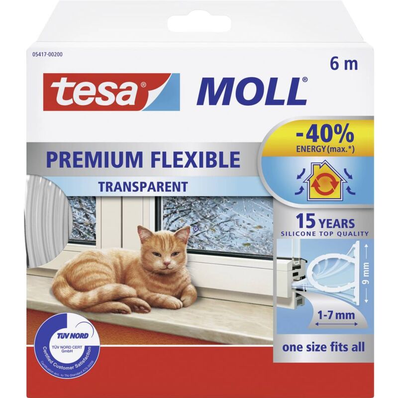 foto del prodotto tesa premium flexible 05417 00200 02 guarnizione adesiva moll trasparente l x l 6 m x 9 mm 1 pz.
