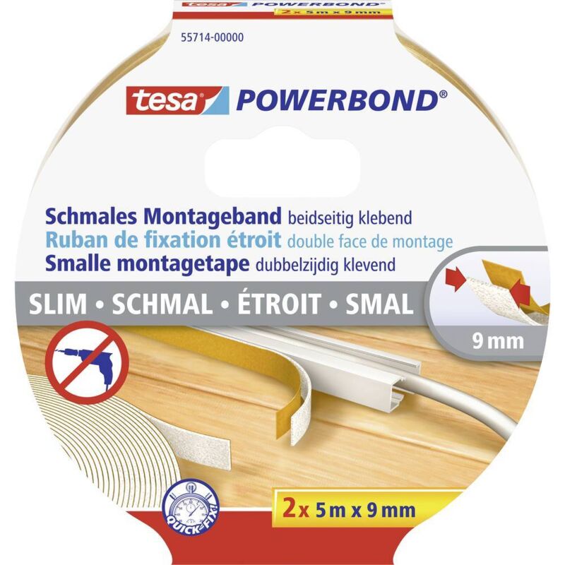 foto del prodotto tesa slim 55714 00000 00 nastro per fissaggio tesa powerbond bianco l x l 5 m x 9 mm 2 pz.