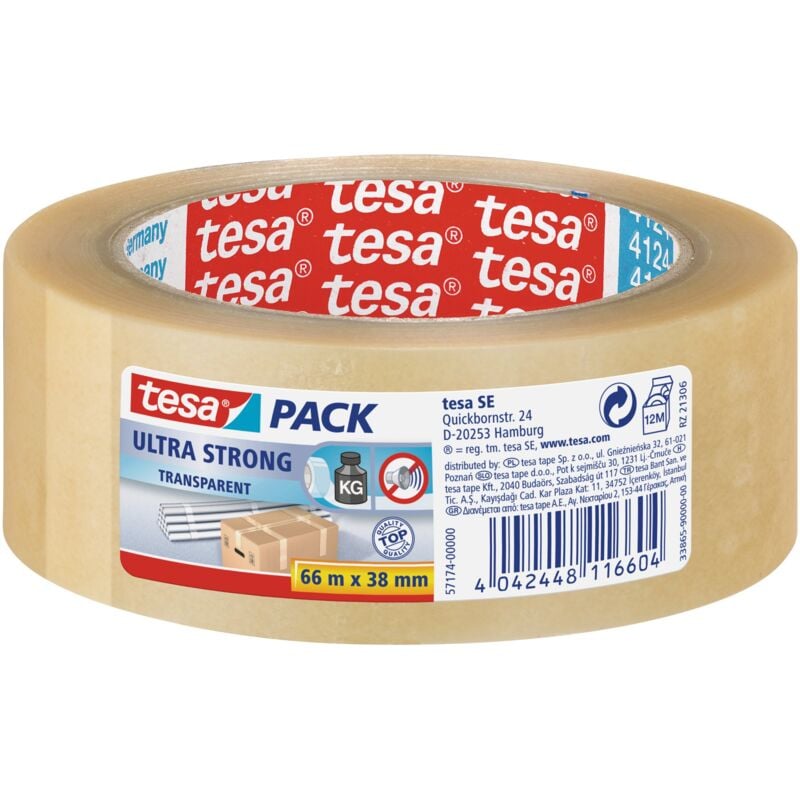 foto del prodotto tesa tesapack ultra forte, nastro adesivo d imballaggio in pvc solido e sicuro, transparent, 66 m x 38 mm