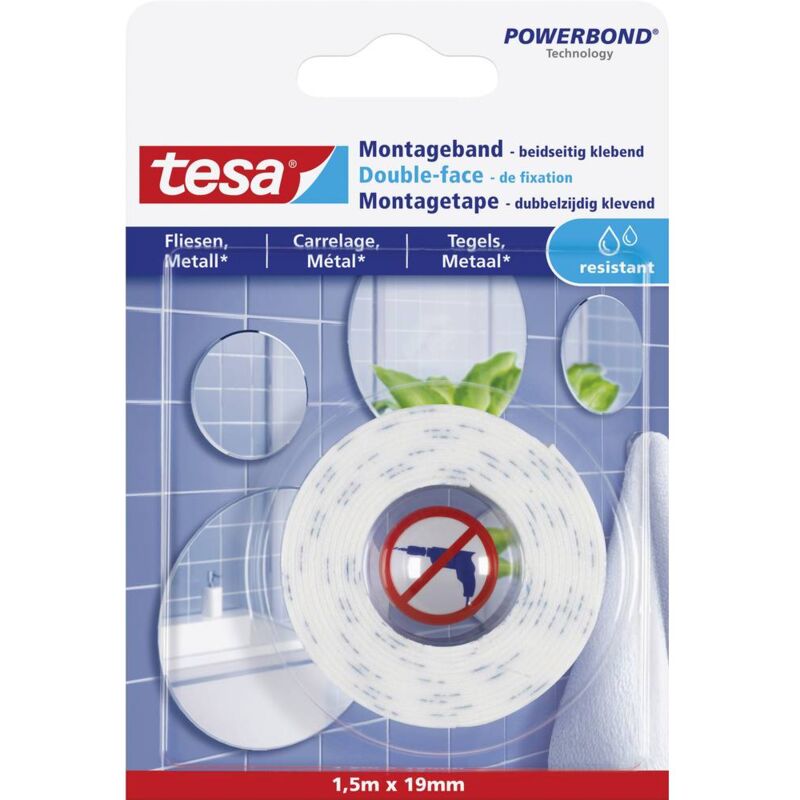 foto del prodotto tesa tiles 77744 00000 00 nastro per fissaggio powerbond bianco l x l 1.5 m x 19 mm 1 pz.