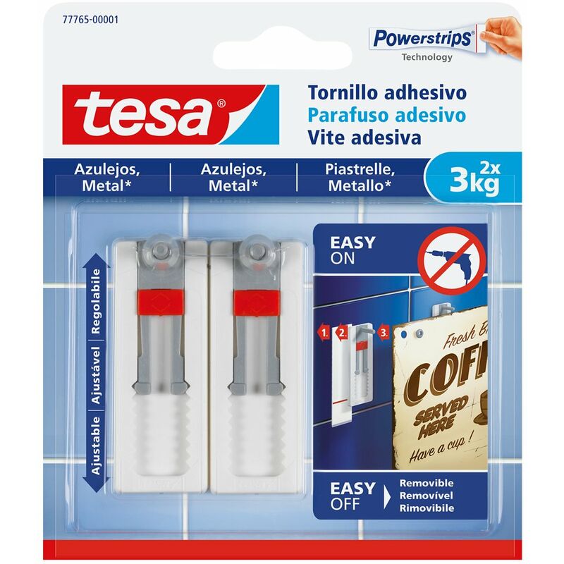 foto del prodotto tesa vite adesiva regolabile da 3kg per piastrelle e metallo, bianco, set di 2 pezzi