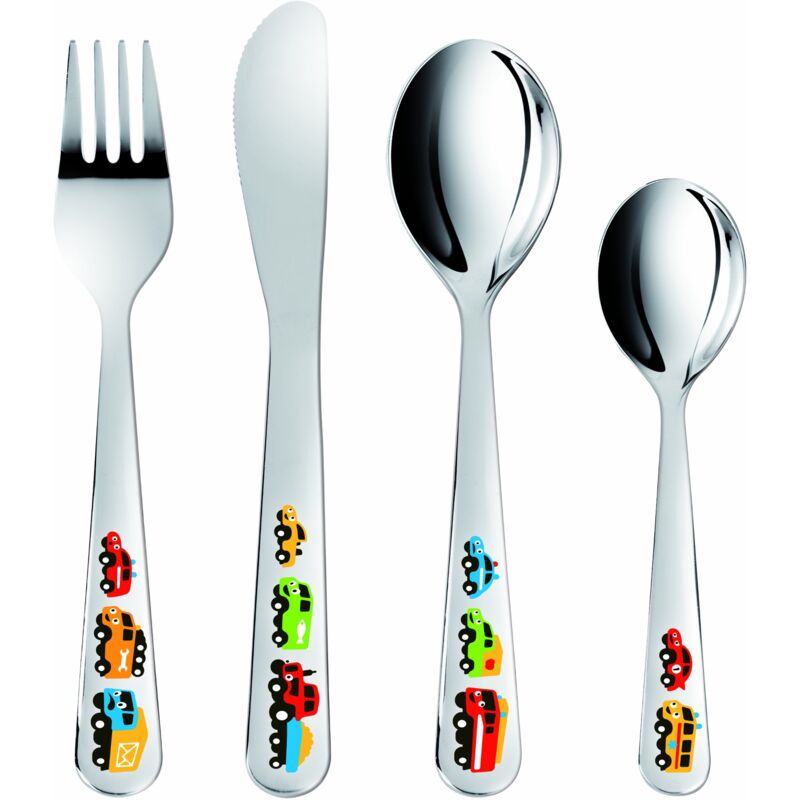 foto del prodotto tescoma 668091 bambini posate da tavola, macchinine, acciaio inossidabile, multicolore, 4 pezzi