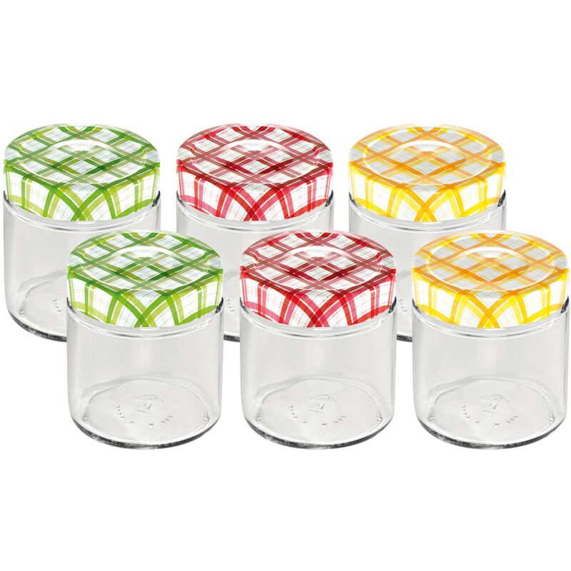 foto del prodotto tescoma 895110 della casa vasetto per conserve, vetro, trasparente tappo multicolore, 125 ml, 6 pezzi