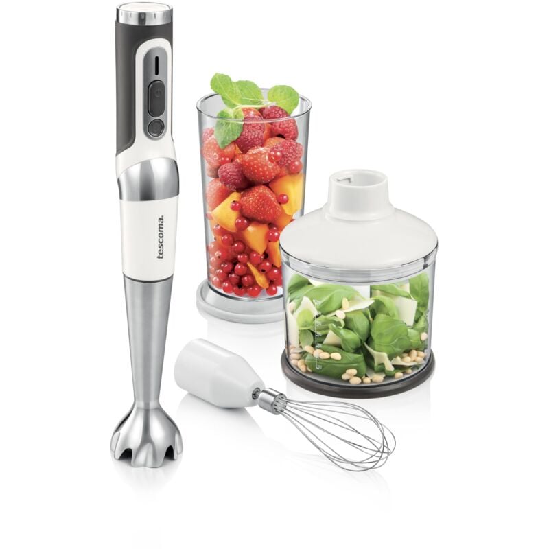 foto del prodotto tescoma 908640 frullatore a immersione portatile cordless senza fili, 180 w, funzione pulse, tritatutto, frusta e bicchiere, grandchef