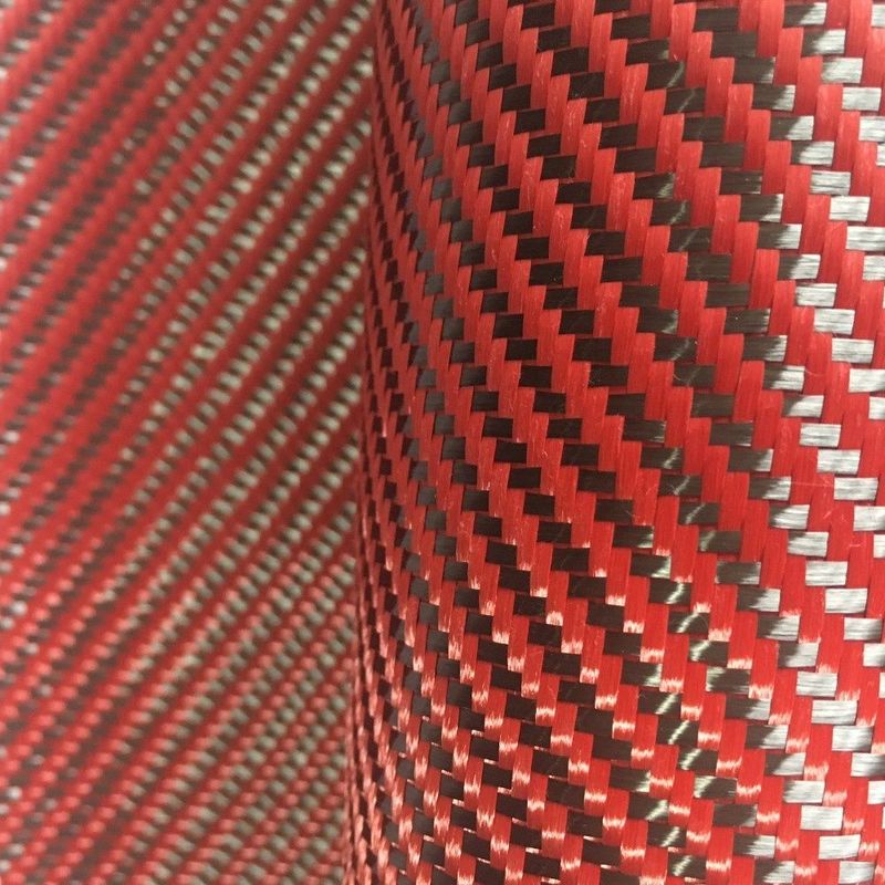 foto del prodotto tessuto ibrido in vera fibra di carbonio e aramide 190 g m 3k twill rosso misura 1000mm 100cm x 1 metro