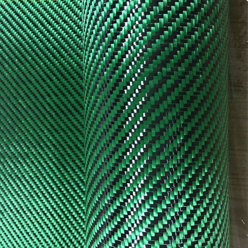 foto del prodotto tessuto ibrido in vera fibra di carbonio e aramide 190 g m 3k twill verde misura 1000mm 100cm x 1 metro