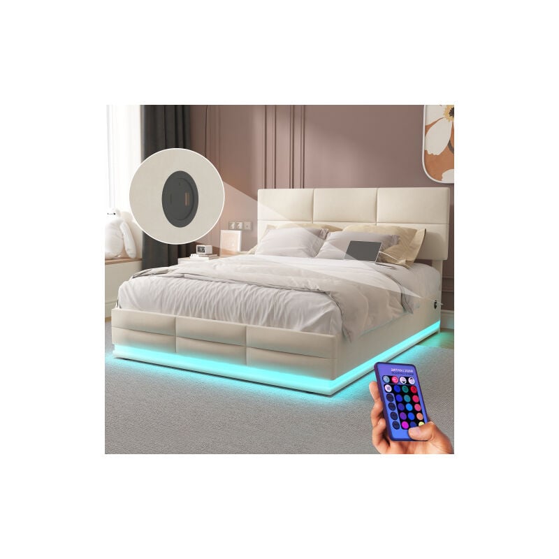 foto del prodotto tessuto morbido e vellutato delicato sulla pelle, sistema idraulico, ampio letto contenitore con luci led e caricatore usb, salvaspazio, camera da