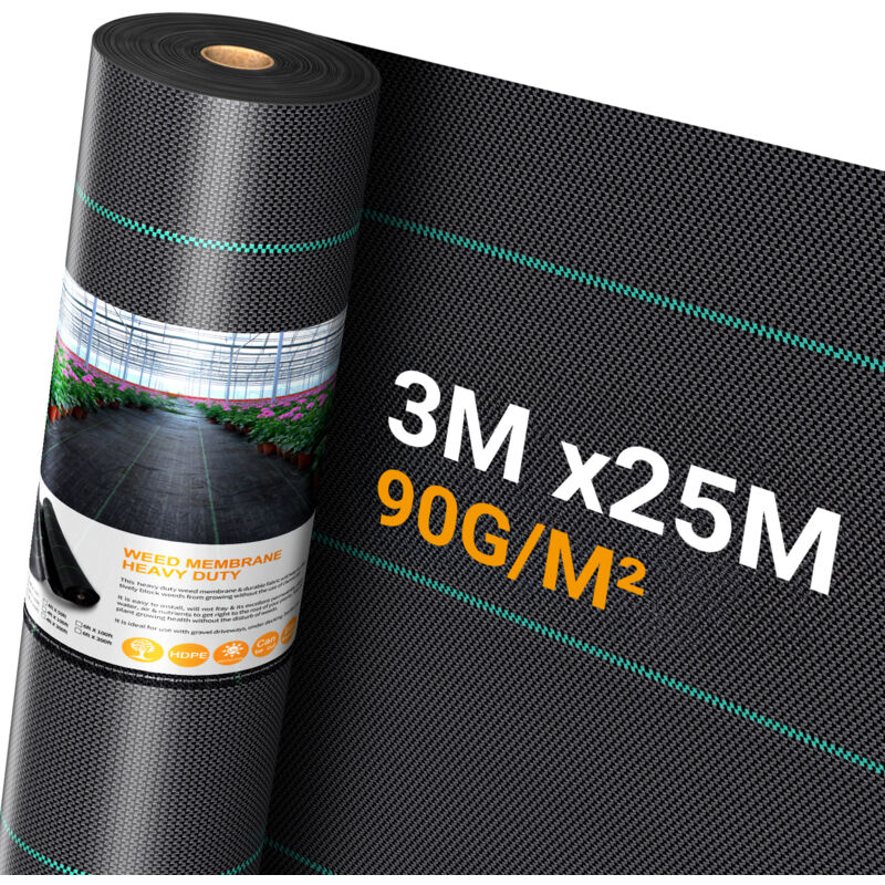 foto del prodotto tessuto pacciamante per copertura del terreno 3m x 25m 90g m , controllo delle erbacce da giardino, telone permeabile ad alta densit con protezione