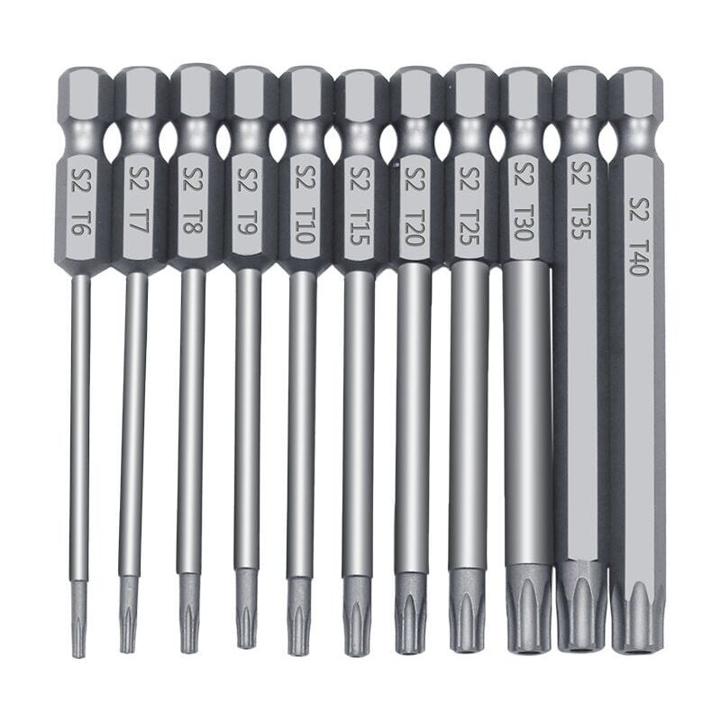 foto del prodotto testa di cacciavite torx con impugnatura esagonale a testa cava con foro centrale set di teste per cacciavite a sei stelle materiale s2 1 pz 11 pz
