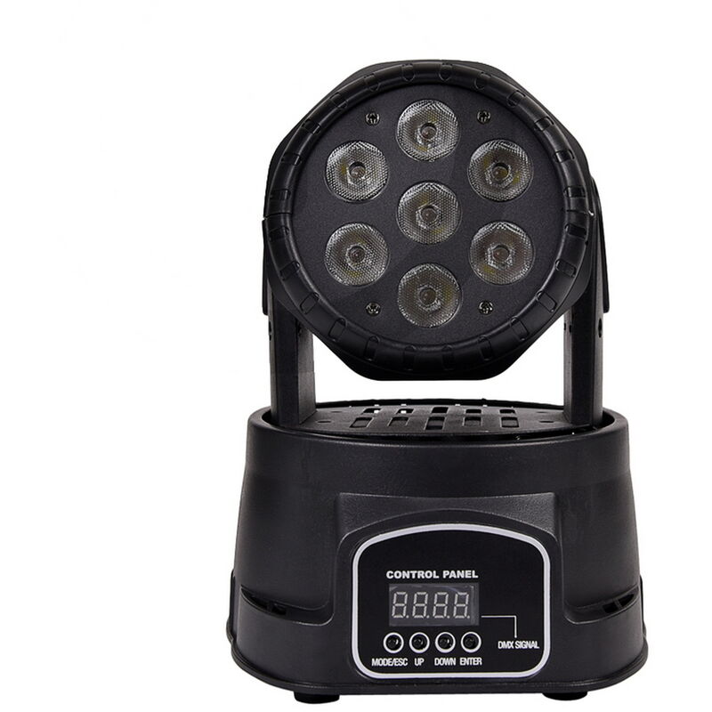 foto del prodotto testa mobile motorizzata mini led wash 70w 7x10w rgbw dmx512 con telecomando wisdom