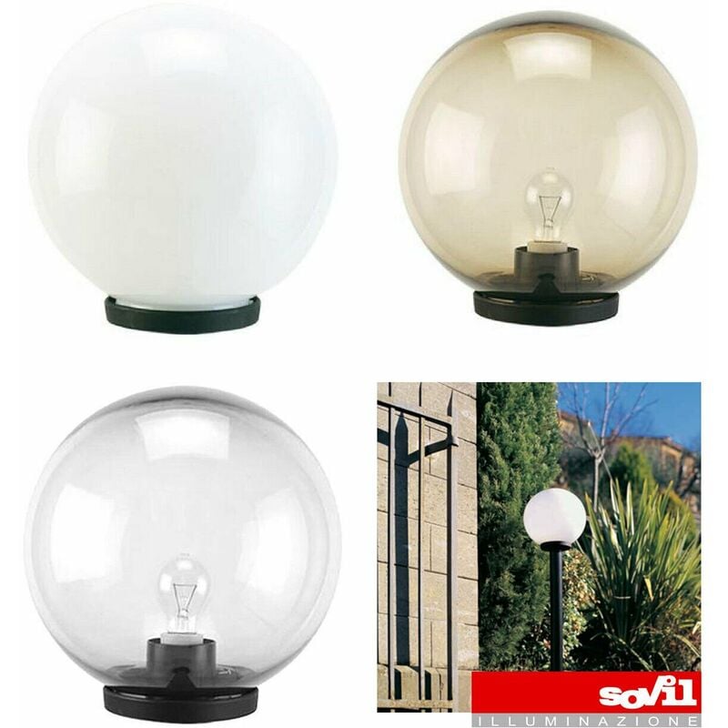 foto del prodotto testa palo lampione da giardino sfera globo illuminazione esterno e27 sovil colore opale diametro 30 cm