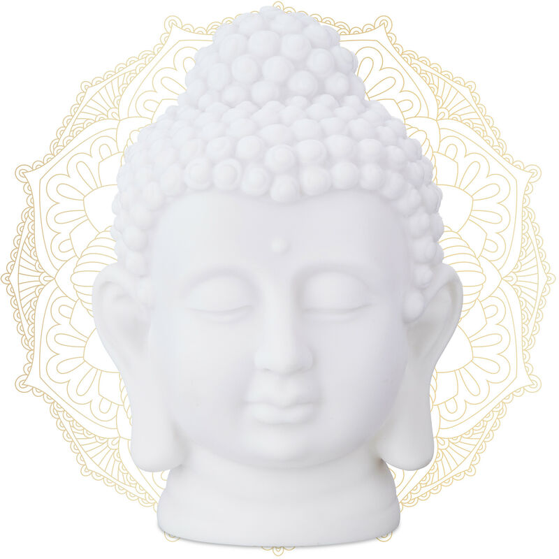 foto del prodotto testa statua di buddha, fugura decorativa da giardino, budda deco zen, in plastica, 17 x 12 x 10 cm, bianco relaxdays