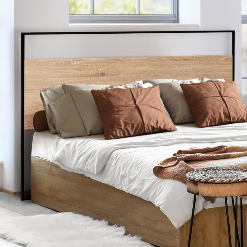 foto del prodotto testata detroit 145 cm in legno industriale e metallo nero con fissaggio a parete