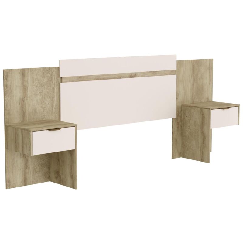 foto del prodotto testata letto allungabile con comodini 140 160 cm naturale e panna parati