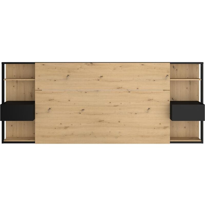 foto del prodotto testata letto con comodini 160 cm rovere e nero mista