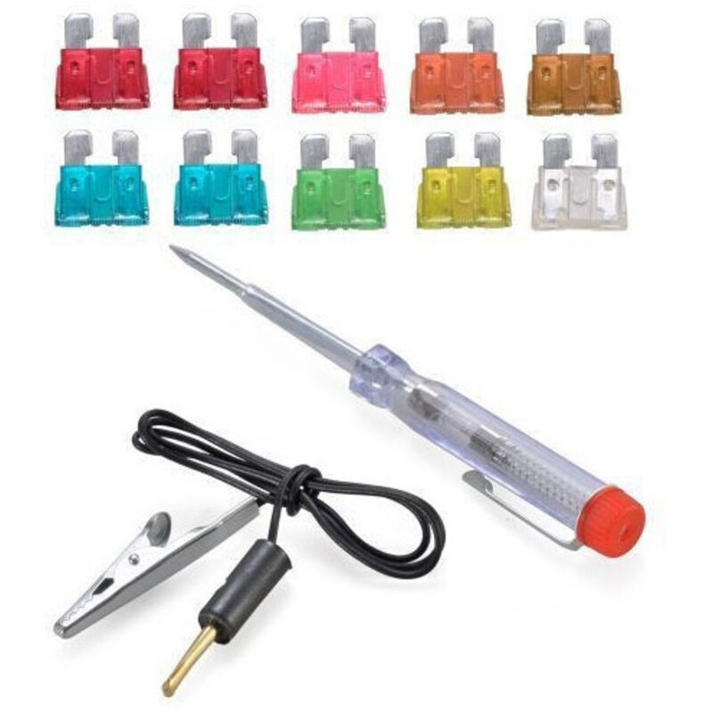foto del prodotto tester cacciavite cerca fase 6v 12v 24v + 10 fusibili misti per auto - - trade shop traesio