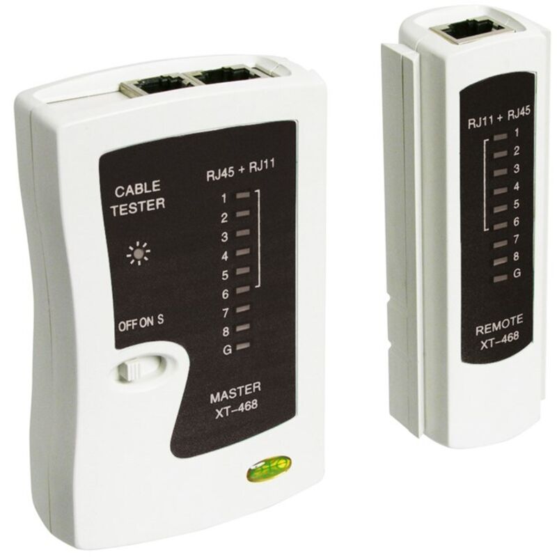 foto del prodotto tester cavi di rete, per testare le connessioni di rete con cat 5, cat 6 o cat 7 e isdn.
