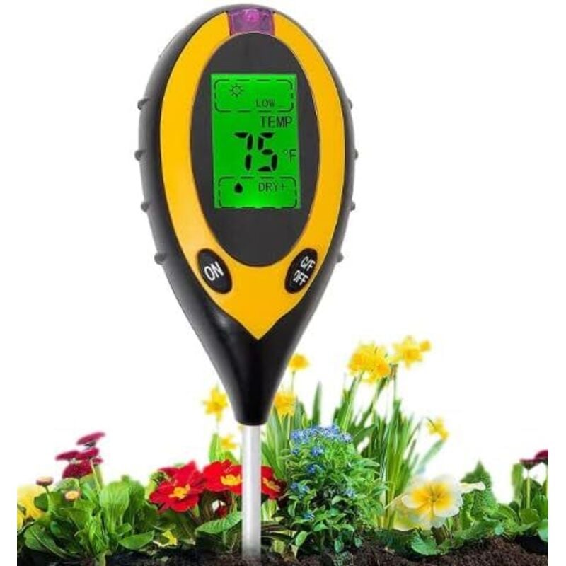 foto del prodotto tester del terreno 4 in 1 per ph, luce, umidità e temperatura, tester del terreno per piante, giardino, fattoria, interni ed esterni senza batterie