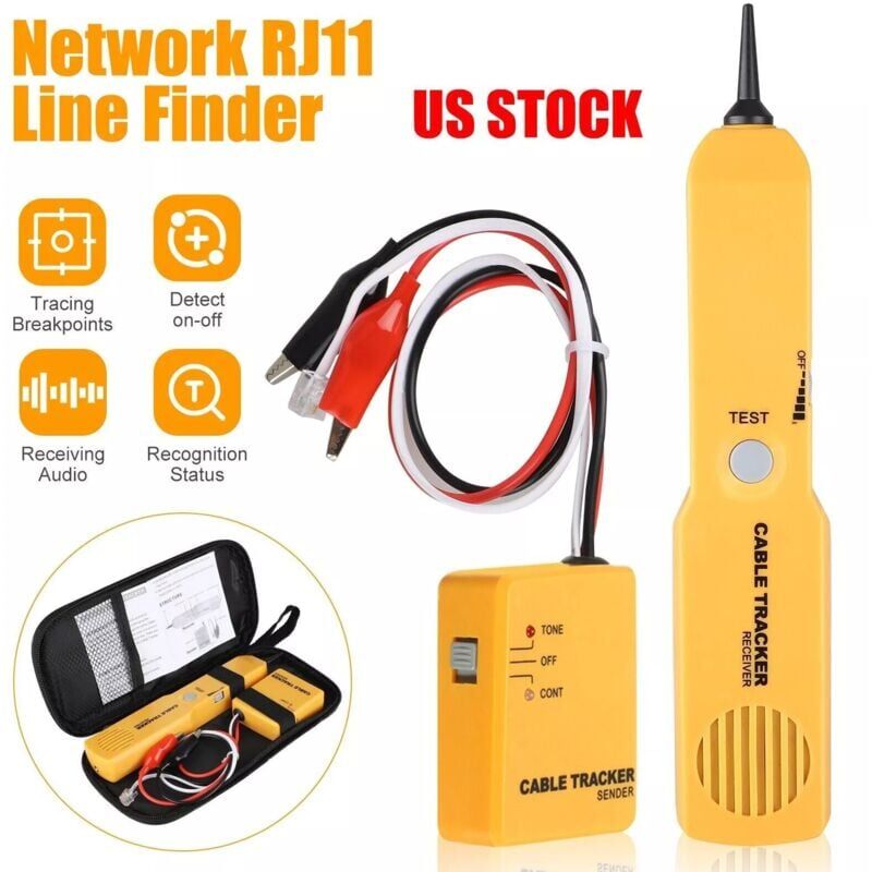 foto del prodotto tester di circuito, localizzatore di cavi, generatore di toni, kit di sonde, per reti telefoniche, coassiali, automotive, con spine rj11 e morsetti a