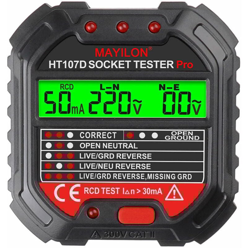 foto del prodotto tester filo di terra per tester prese, fase presa regolamento ue ht107d 