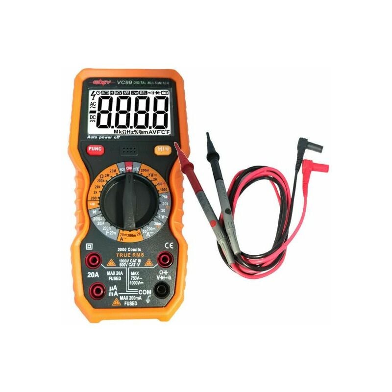 foto del prodotto tester multimetro digitale puntali rilevatore ampere farad ohm vc99